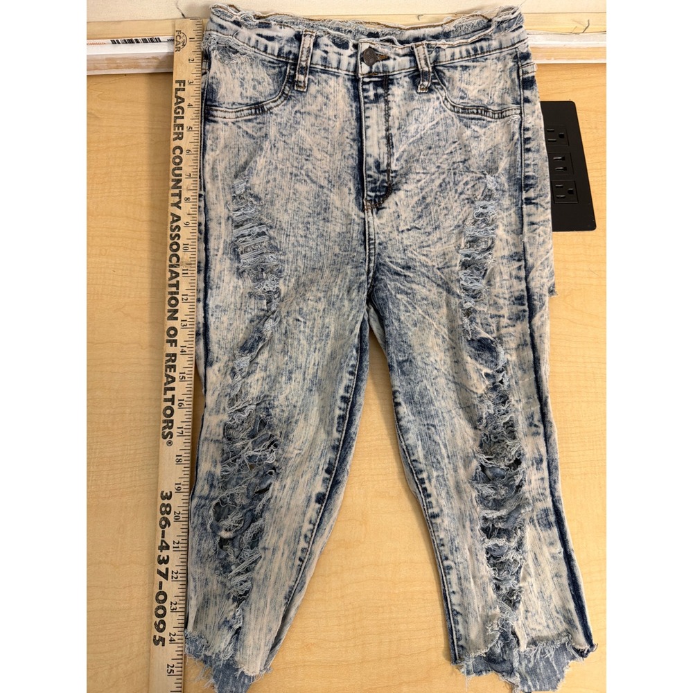 Encore Jeans Womens 13 Acid Wash Distressed High Rise Skinny Jeans Made in USA